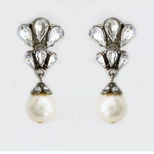 Ben-Amun Crystal Art Deco Cluster Pearl Drop Bridal Wedding Holiday Earrings